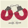 Handschellen mit 2 Schlüssel, chrom, Fellüberzug in rot