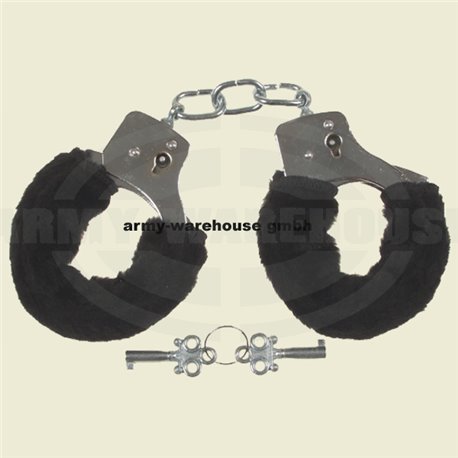 Handschellen mit 2 Schlüssel, chrom, Fellüberzug in schwarz