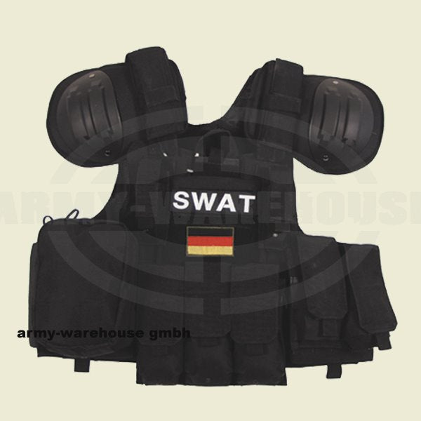 Weste, \"Combat\", div. Taschen,schwarz, größenverstellbar, QR